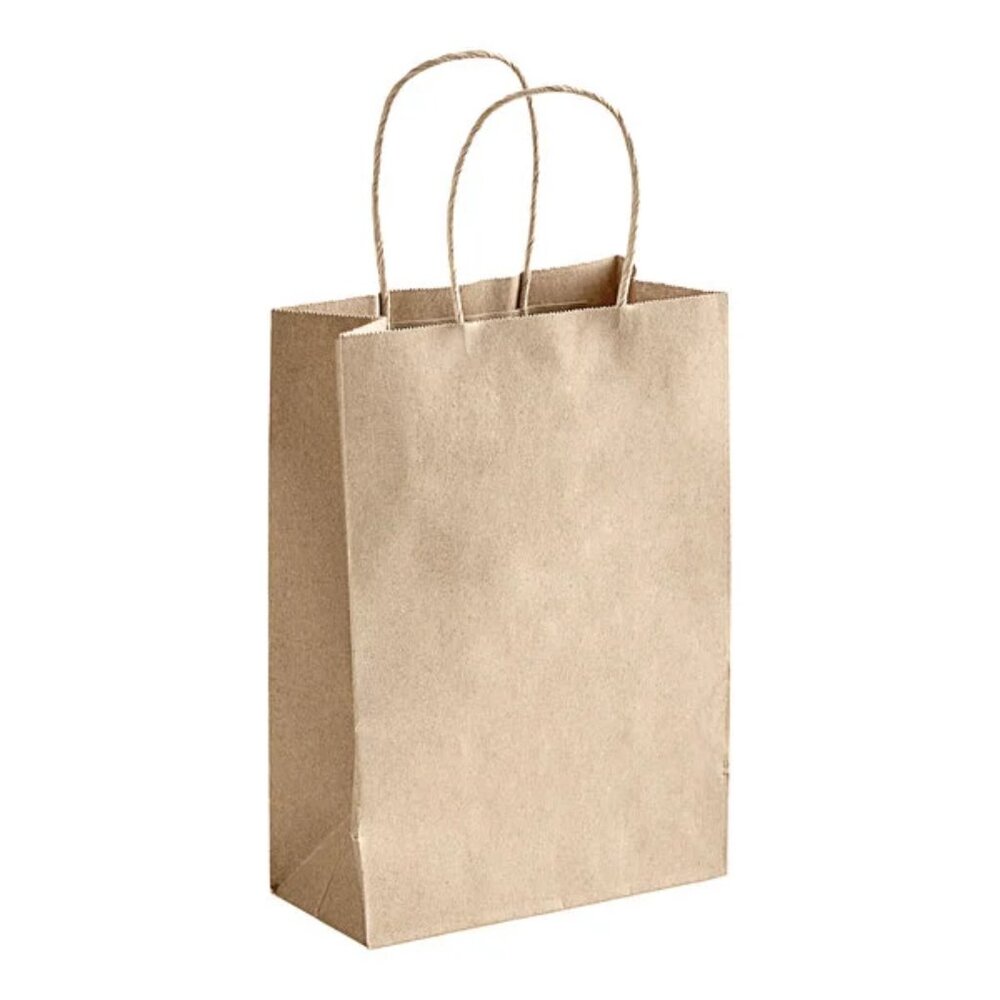 Greenii 250 Kraft Brown Paper With Handles Kraft 5 * 3.25 * 8.37 Party Gift Bags